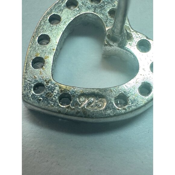 Estate Sterling Silver 925 Heart CZ Stud Earrings 0.39" Sparkly Cute Gift - Picture 5 of 8